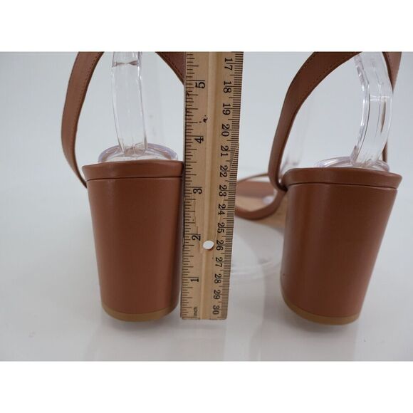 Stuart Weitzman Nearlybare Tan 75mm Block Heel Sandals Size 11B Brown Leather - Picture 7 of 14